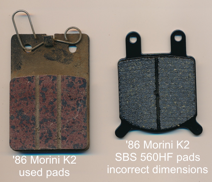 1986 Morini 350 K2 front brake pad comparison