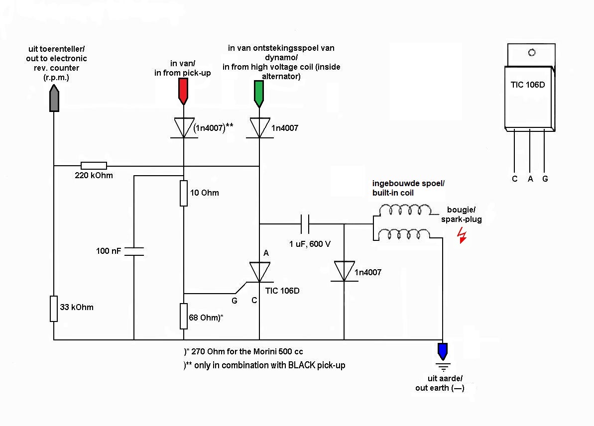 Dutch Moto Morini website published self-build replacement transducer circuit diagram.