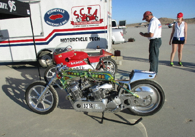 Crew Chief Amy with bike at tech insp